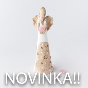 Andílek se sněhovými vločkami 35 cm růženín