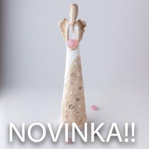 Andílek se sněhovými vločkami 55 cm růženín