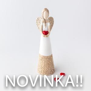 Andílek vločkový 35 cm červené srdce